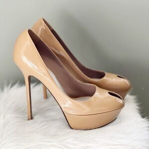 Sergio Rossi Cachet Peep Toe Platform Beige (Nude) Pumps Size 39